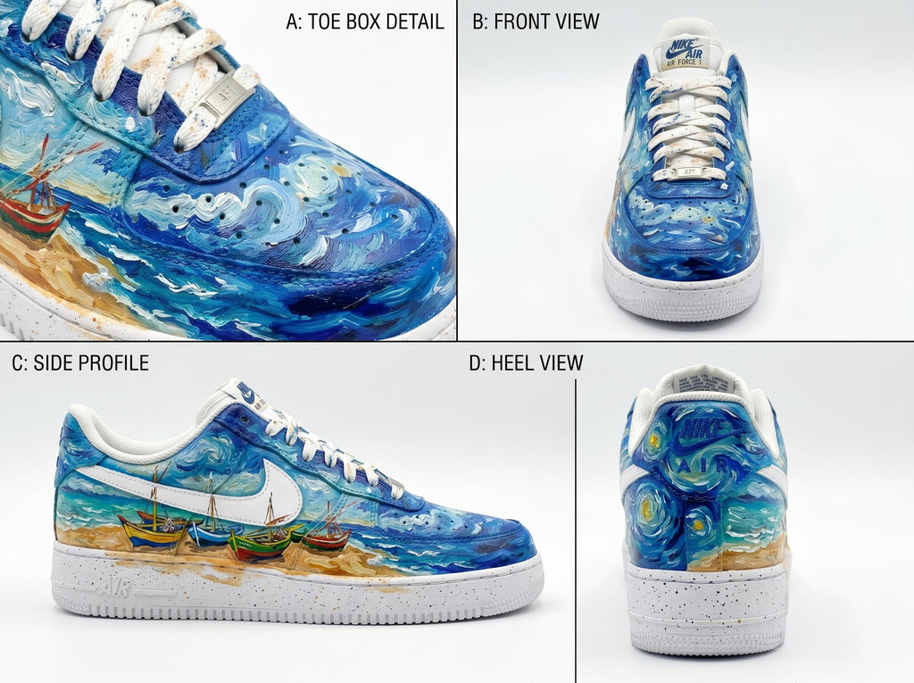 Custom Hand Painted Sneakers, Van Gogh Fishing Boats Design, Custom Air Force 1, Art Lover Gift, Unique Birthday Gift, Best Friend Gift