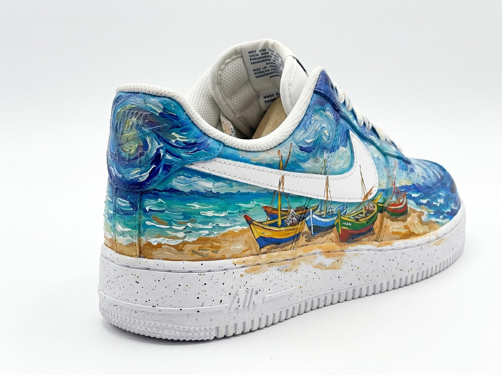Custom Hand Painted Sneakers, Van Gogh Fishing Boats Design, Custom Air Force 1, Art Lover Gift, Unique Birthday Gift, Best Friend Gift