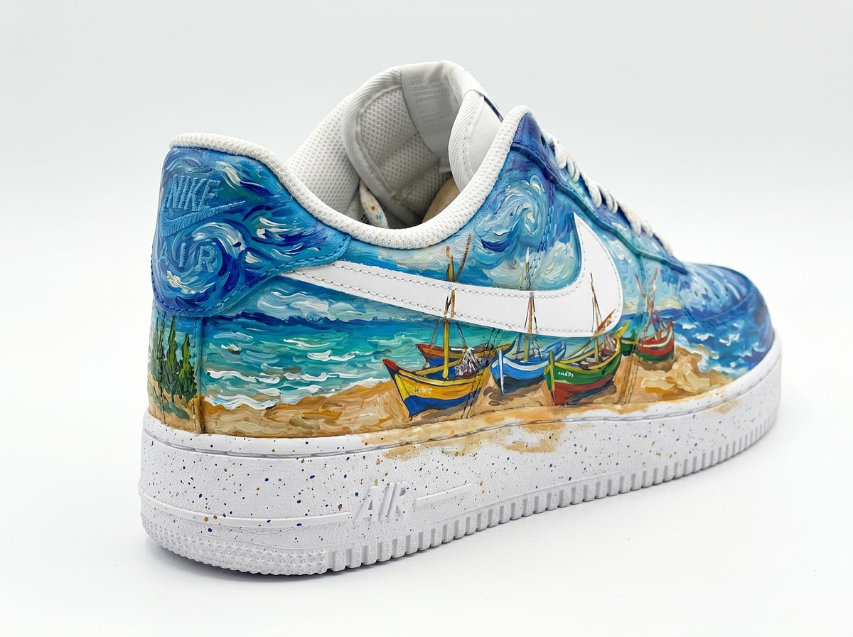 Custom Hand Painted Sneakers, Van Gogh Fishing Boats Design, Custom Air Force 1, Art Lover Gift, Unique Birthday Gift, Best Friend Gift