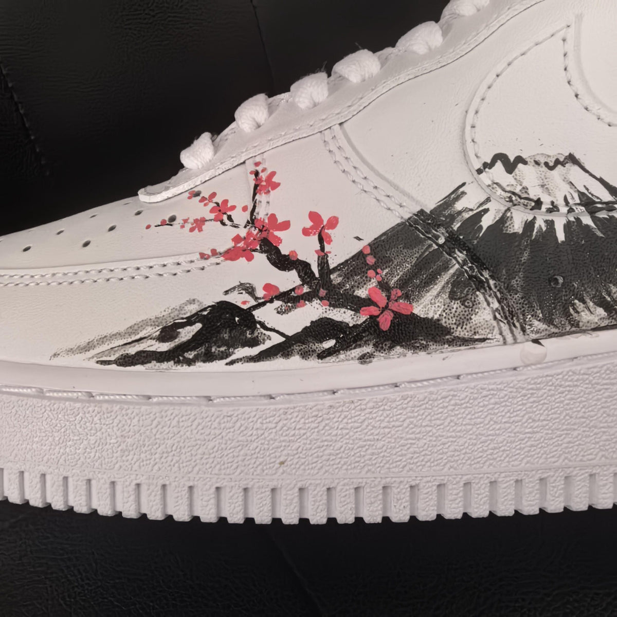 Custom Air Force 1, Hand Painted Mount Fuji Shoes, Cherry Blossom AF1,Ink Painting Shoes, Oriental Air Force One,A Unique Gift