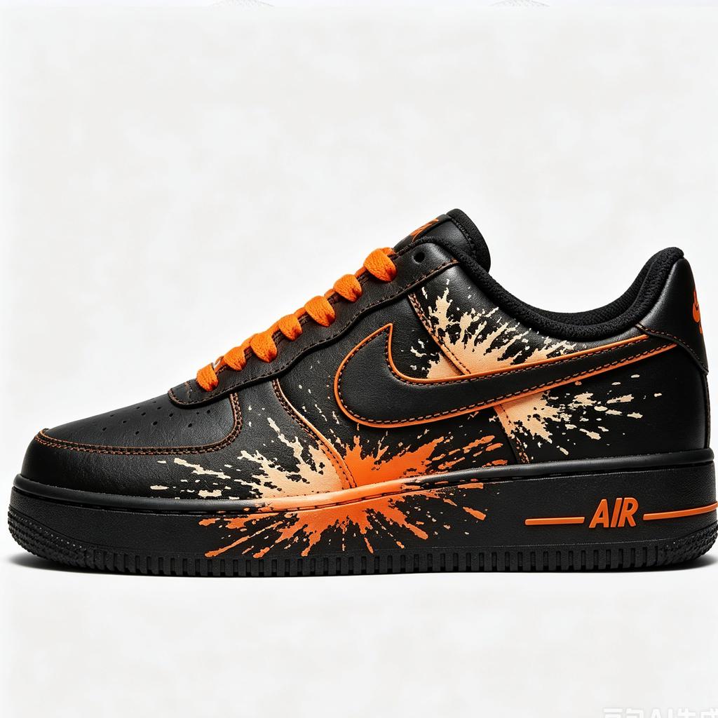 Black&Orange Splatter AF1 Streetwear Sneakers,Hand Painted Paint Splatter Sneakers,Unique Gift for Him