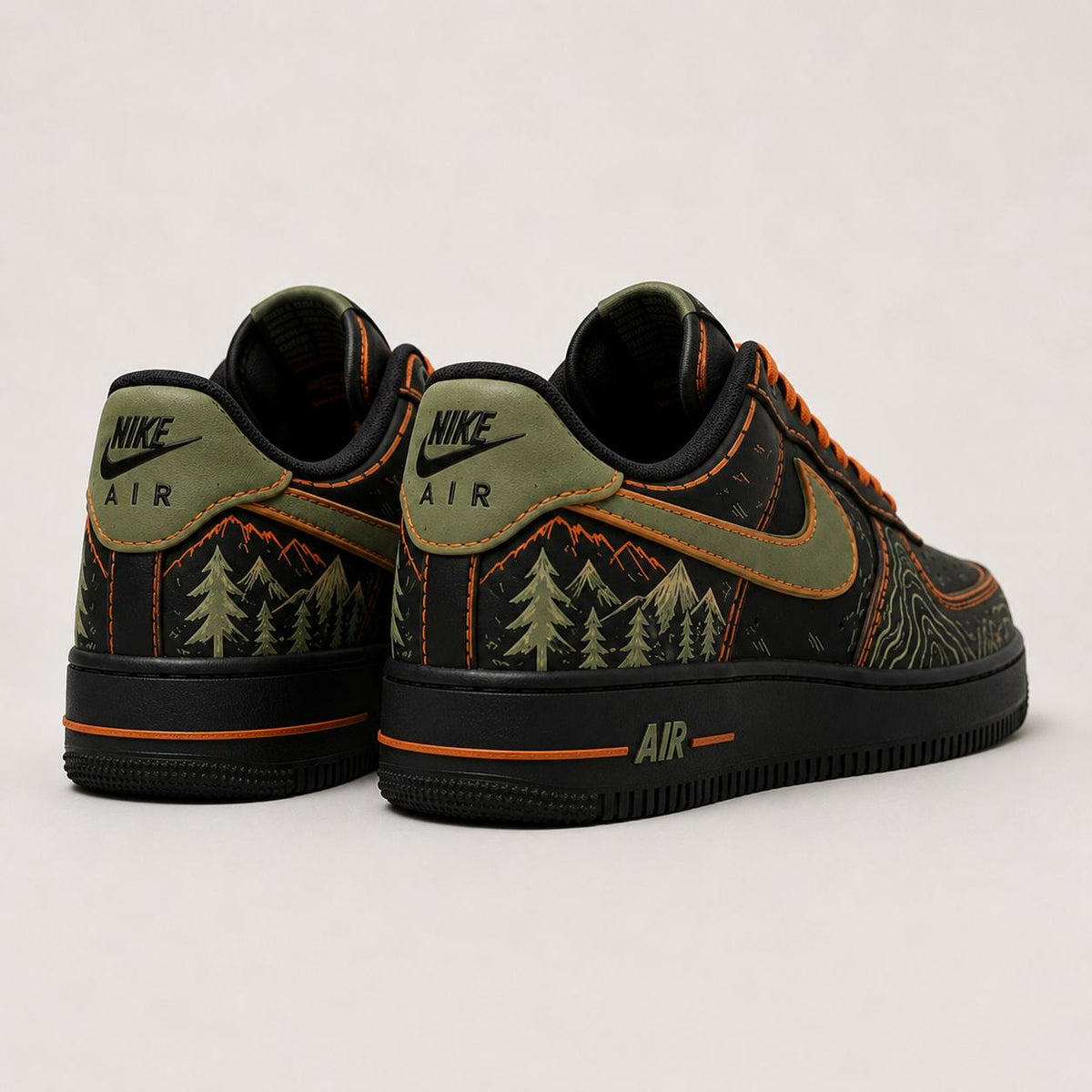 Custom Air Force 1 Forest Sneakers,Hand-Painted Black& Green Air Force 1,Custom Hiking Sneakers