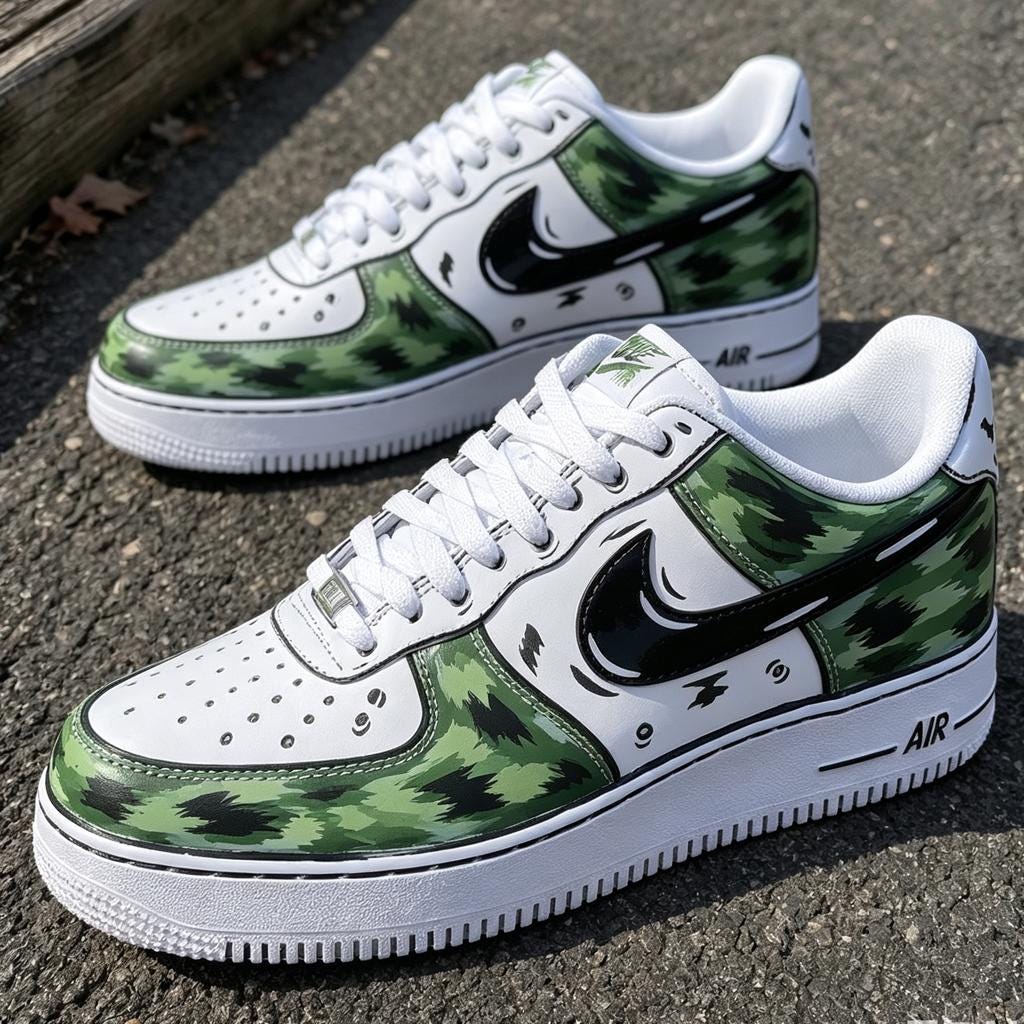 Custom Comic Style Camo Air Force 1, Cartoon Effect Sneakers, Hand Painted Urban Streetwear Shoes, Unique Gift for Him