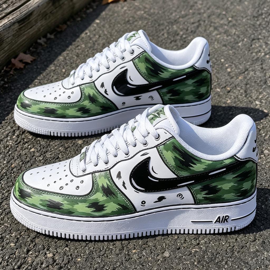 Custom Comic Style Camo Air Force 1, Cartoon Effect Sneakers, Hand Painted Urban Streetwear Shoes, Unique Gift for Him