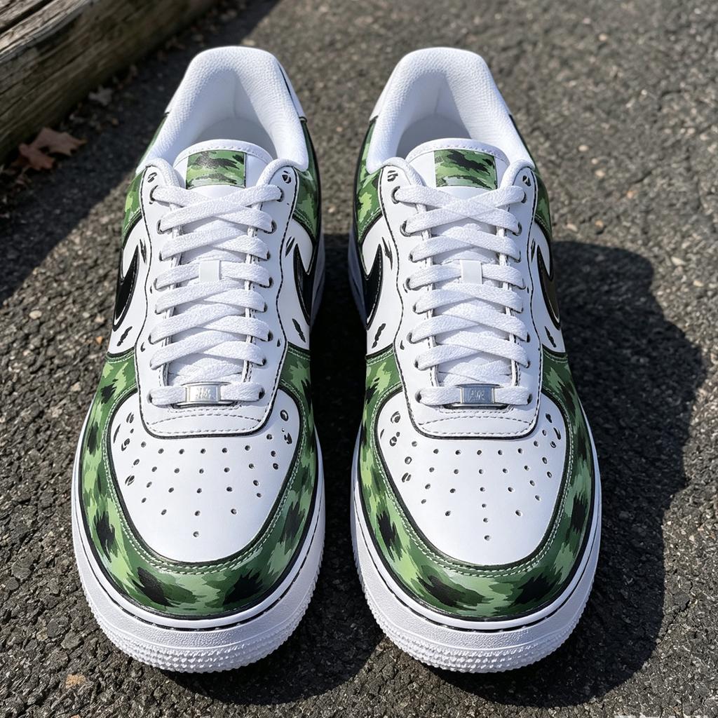 Custom Comic Style Camo Air Force 1, Cartoon Effect Sneakers, Hand Painted Urban Streetwear Shoes, Unique Gift for Him