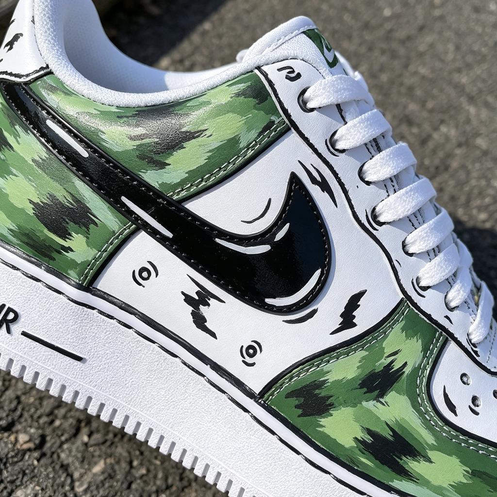 Custom Comic Style Camo Air Force 1, Cartoon Effect Sneakers, Hand Painted Urban Streetwear Shoes, Unique Gift for Him