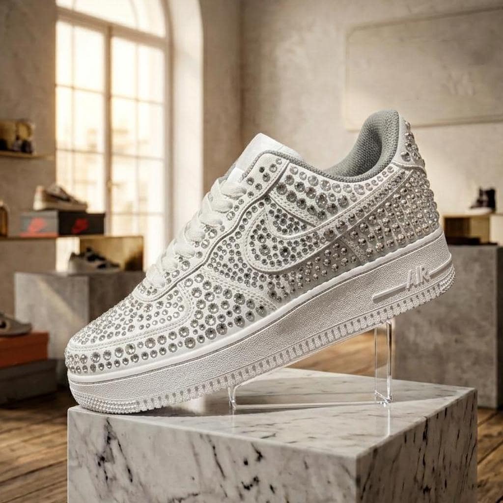 Handmade Crystal Embellished Air Force 1 Custom Sneakers Unique Sparkle Art Shoes Birthday Gift For Her