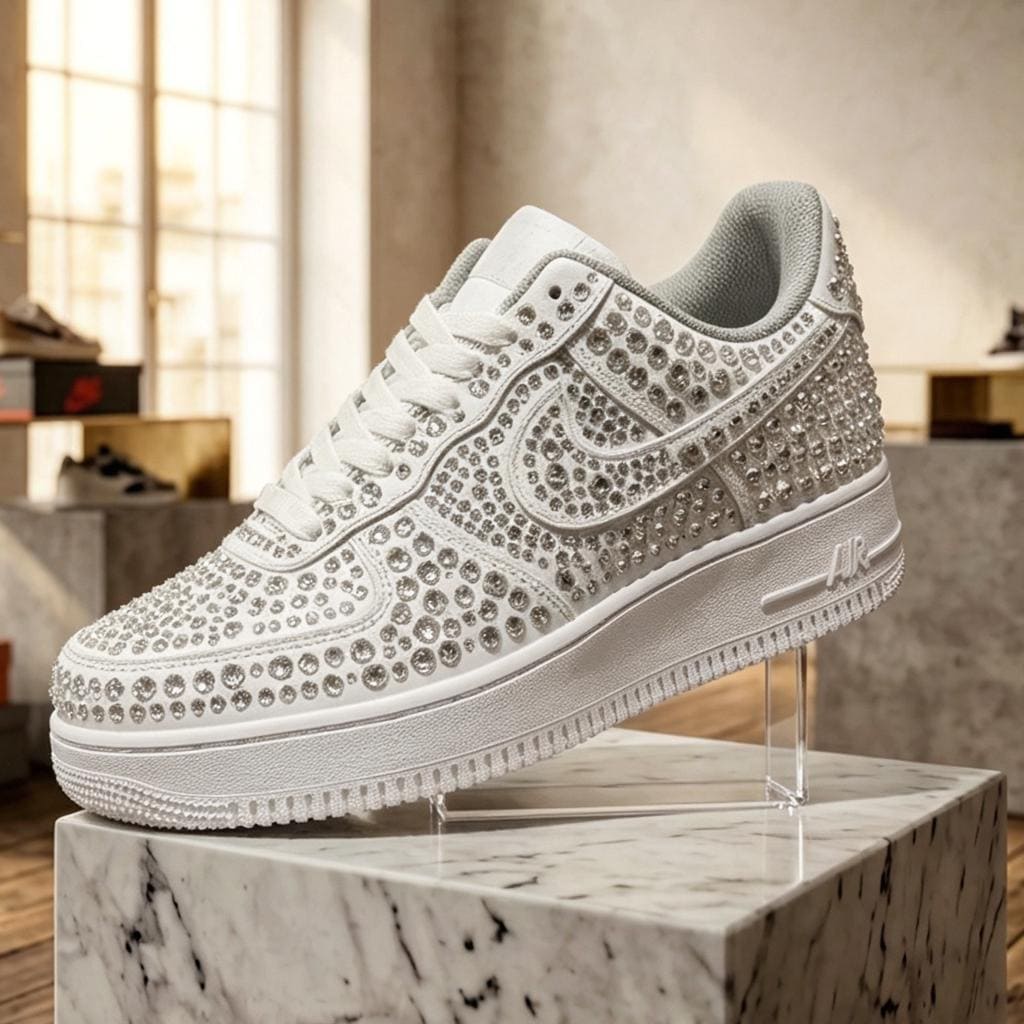 Handmade Crystal Embellished Air Force 1 Custom Sneakers Unique Sparkle Art Shoes Birthday Gift For Her