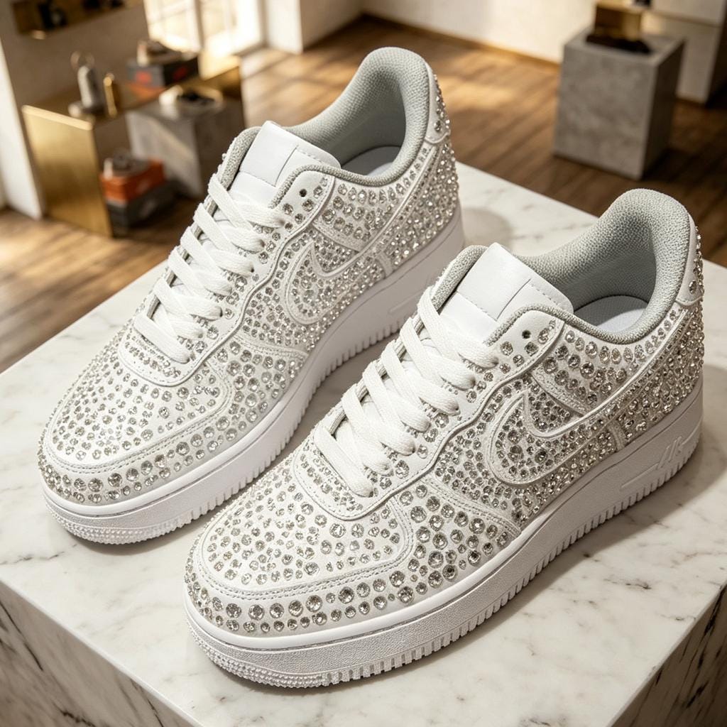 Handmade Crystal Embellished Air Force 1 Custom Sneakers Unique Sparkle Art Shoes Birthday Gift For Her