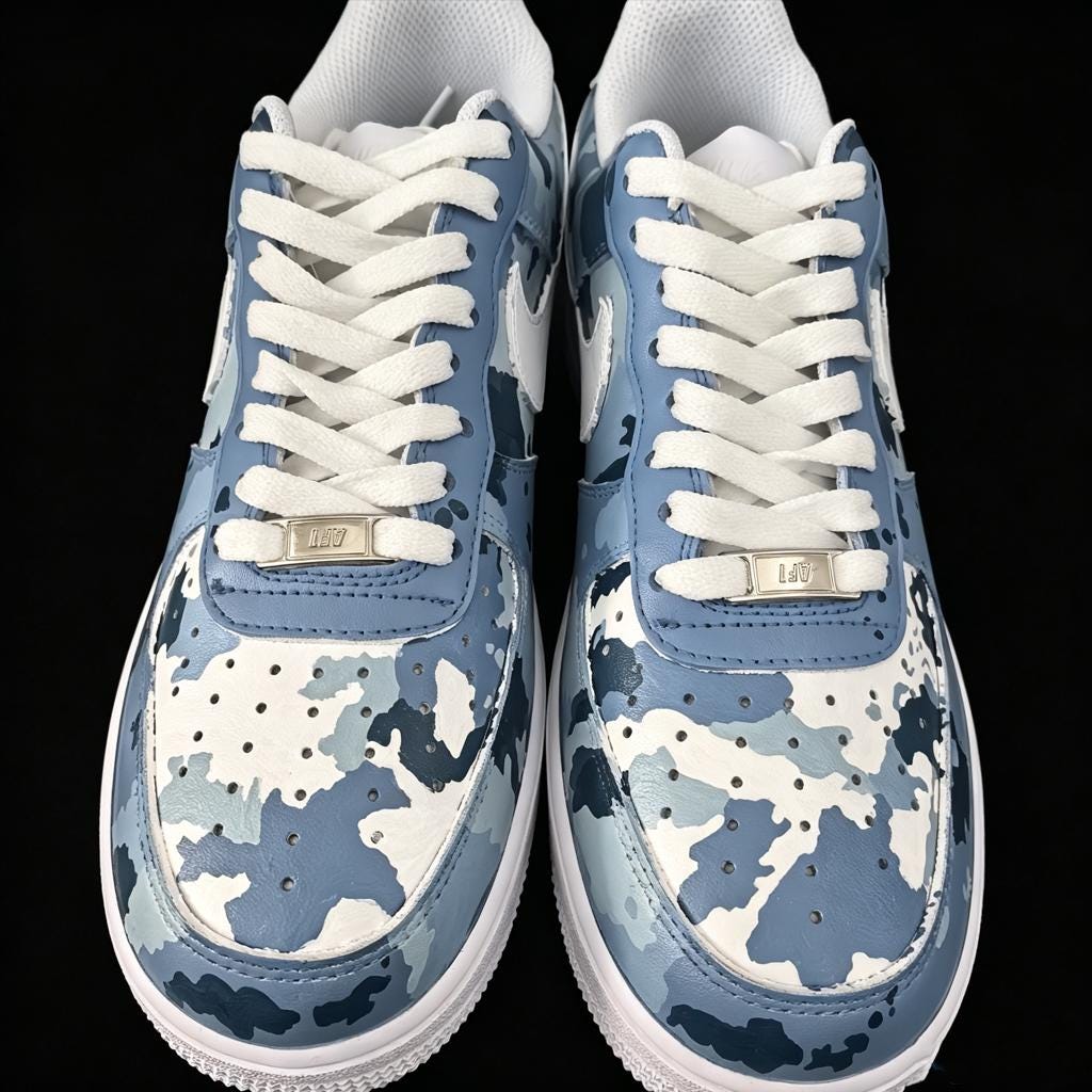 Custom Air Force 1 Blue Camo, Ocean Splatter Hand Painted Shoes,Personalized Name Shoes,Gift for him