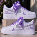 Custom Air Force 1 Purple Butterfly Rhinestone Sneakers, Hand-Painted AF1 Kicks Streetwear Gift for Her