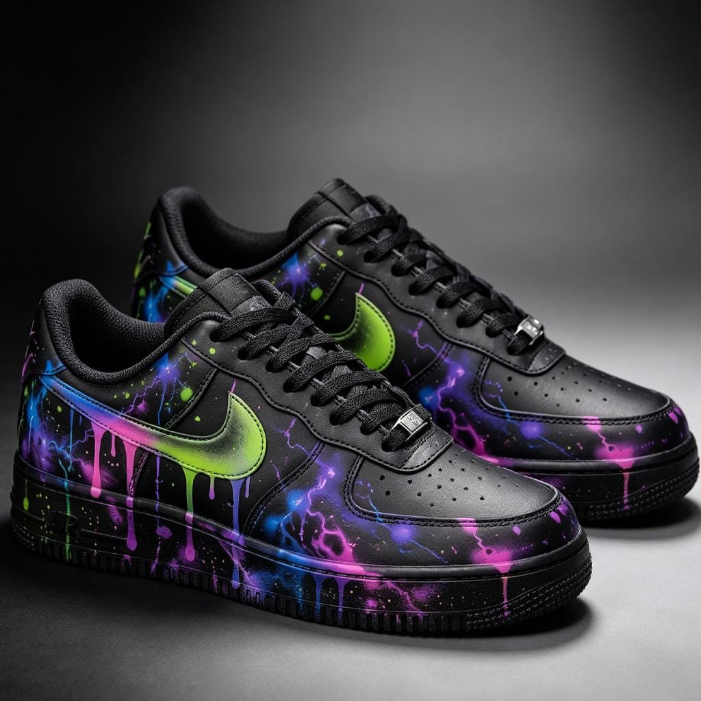 Custom Air Force 1 Sneakers Custom Shoes Neon Splatter Streetwear Gift For Friend Birthday