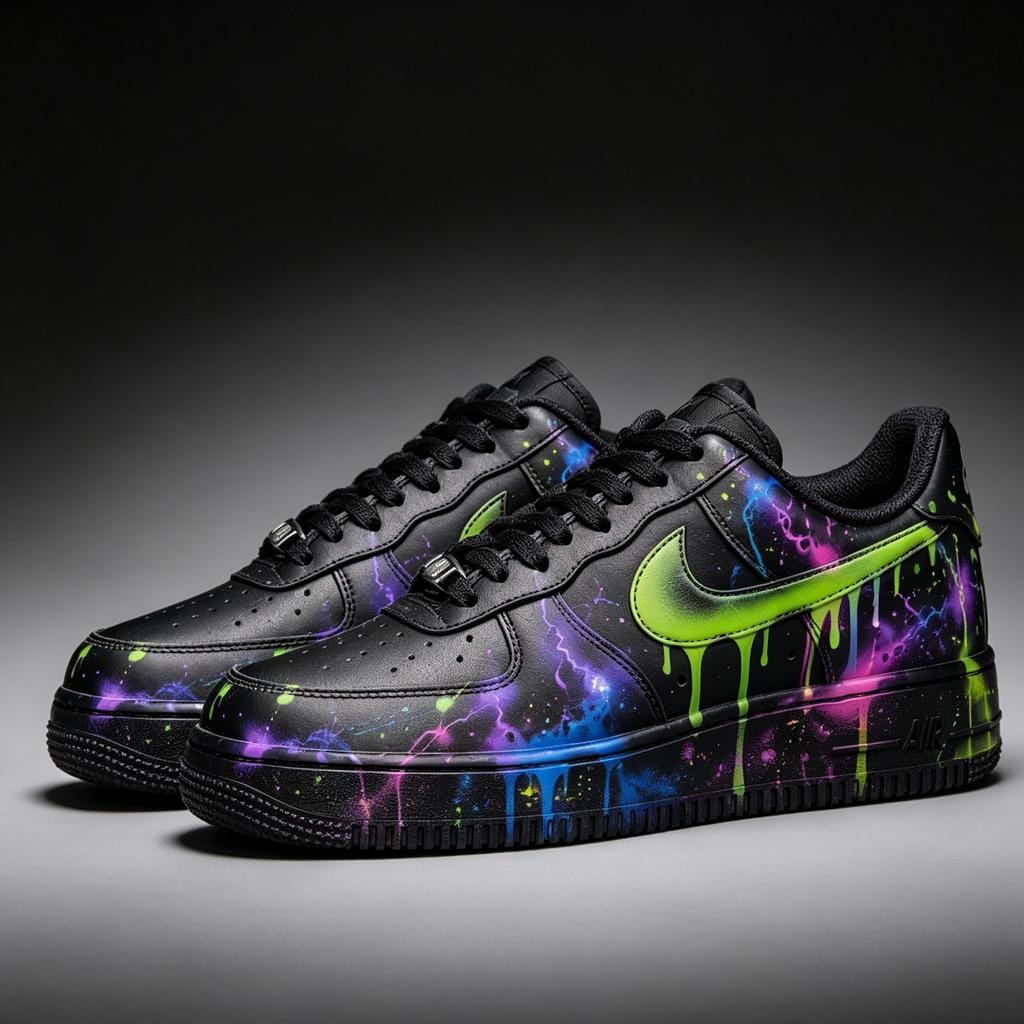Custom Air Force 1 Sneakers Custom Shoes Neon Splatter Streetwear Gift For Friend Birthday