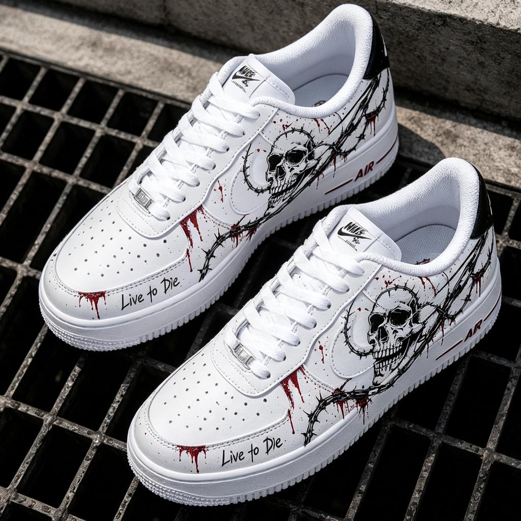 Custom Skull Barbed Wire Sneakers,Hand Painted AF1 Streetwear Shoes,Personalized Gift for him