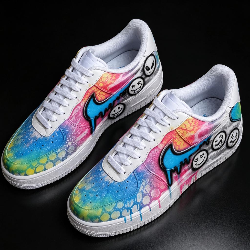 Custom Blue&Pink AF1 Sneakers , Hand Painted Neon Drip Footwear, Urban Streetwear Gift for Him, Custom Air Force 1 Shoes
