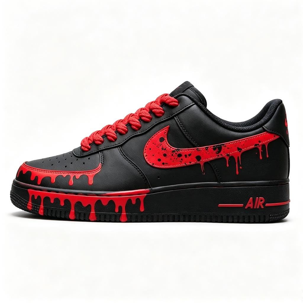 Black&Red Drip Shoes Custom,Splash Drip Shoes Streetwear,Red Rope Lace Sneakers,Graduation Gift for Him