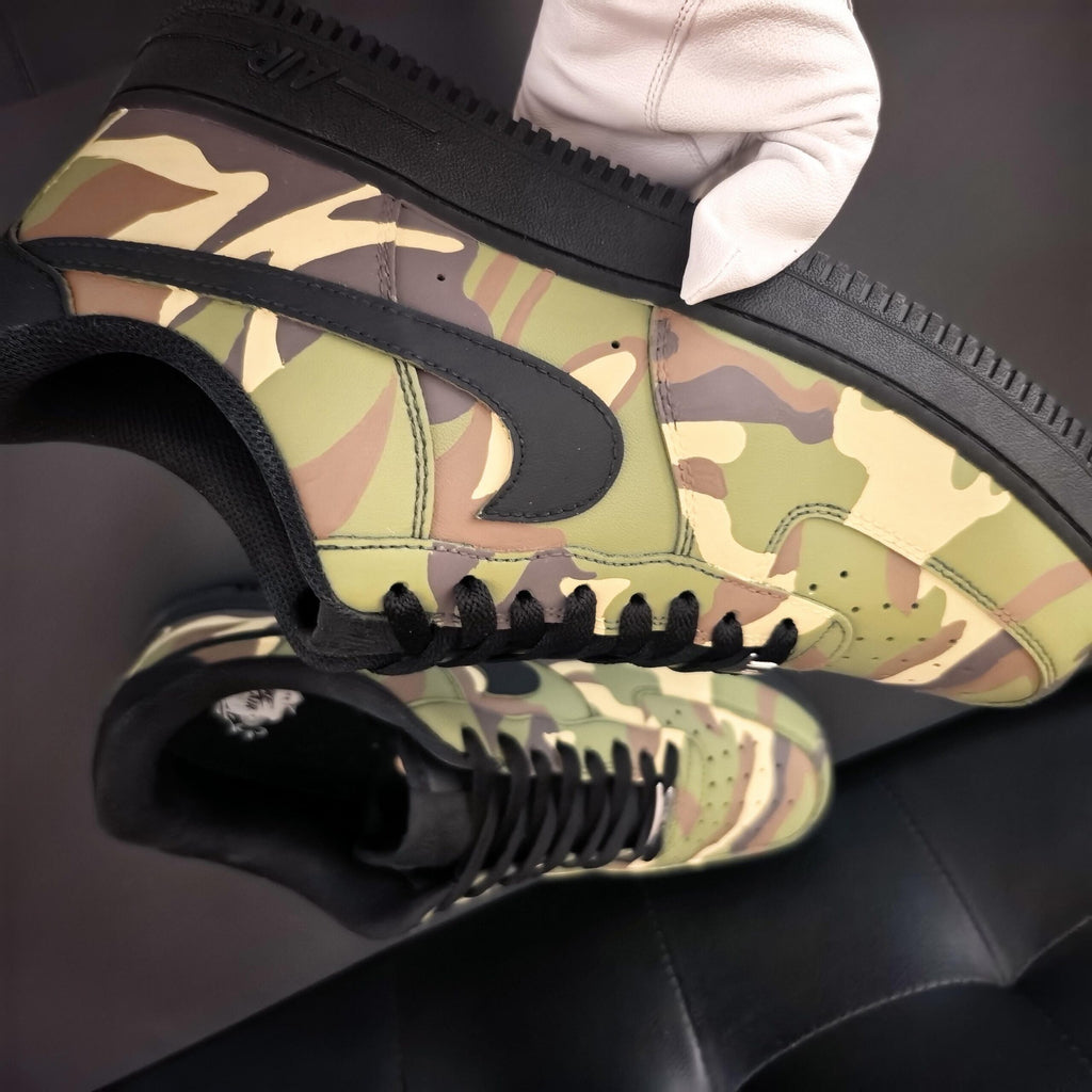 Custom Camo Air Force 1 Sneakers,Hand Painted Green Camouflage,Green Camo AF1 Gift for Him