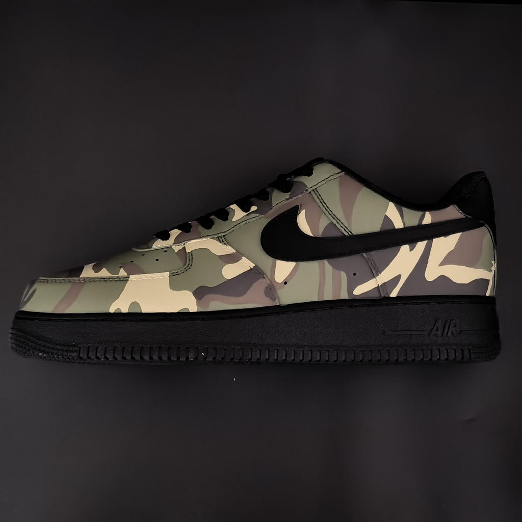 Custom Camo Air Force 1 Sneakers,Hand Painted Green Camouflage,Green Camo AF1 Gift for Him