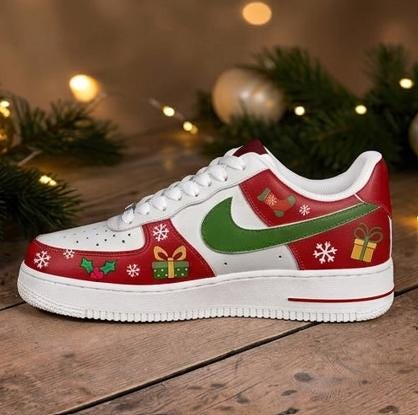 Custom Merry Christmas Design AF1 Sneakers | Hand Painted Streetwear Footwear
