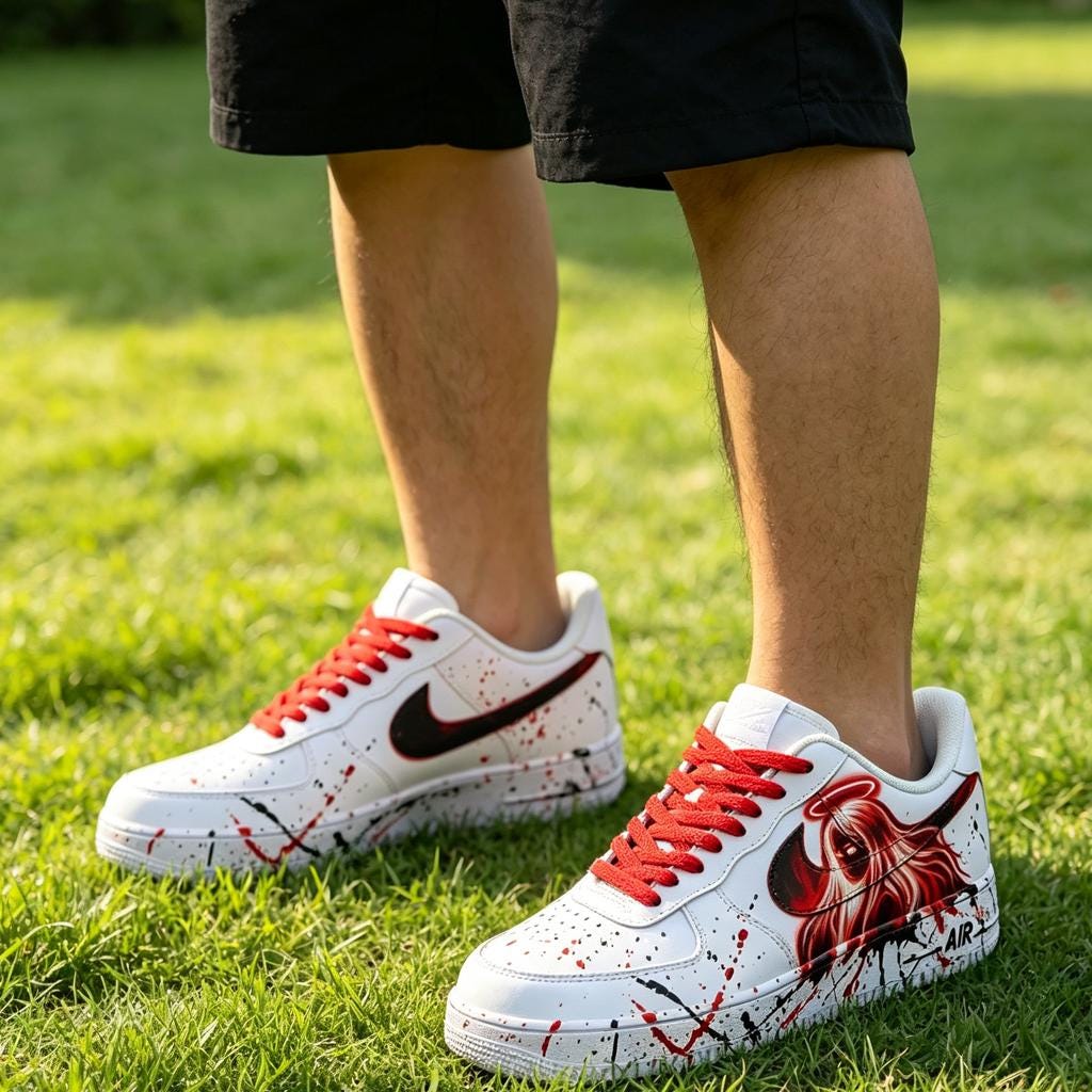 Customized White Air Force 1,Hand-Painted Red Angel Sneakers,Red&Black Splash Shoes,Gothic Dark Style AF1,A Unique Gift For Him/Her