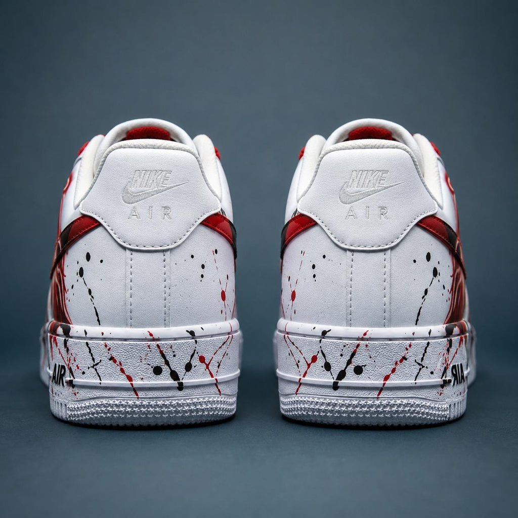 Customized White Air Force 1,Hand-Painted Red Angel Sneakers,Red&Black Splash Shoes,Gothic Dark Style AF1,A Unique Gift For Him/Her