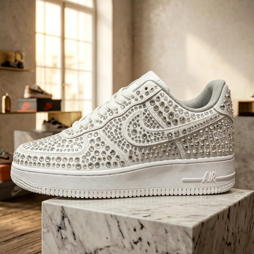 Handmade Crystal Embellished Air Force 1 Custom Sneakers Unique Sparkle Art Shoes Birthday Gift For Her