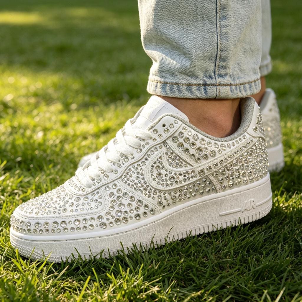 Handmade Crystal Embellished Air Force 1 Custom Sneakers Unique Sparkle Art Shoes Birthday Gift For Her