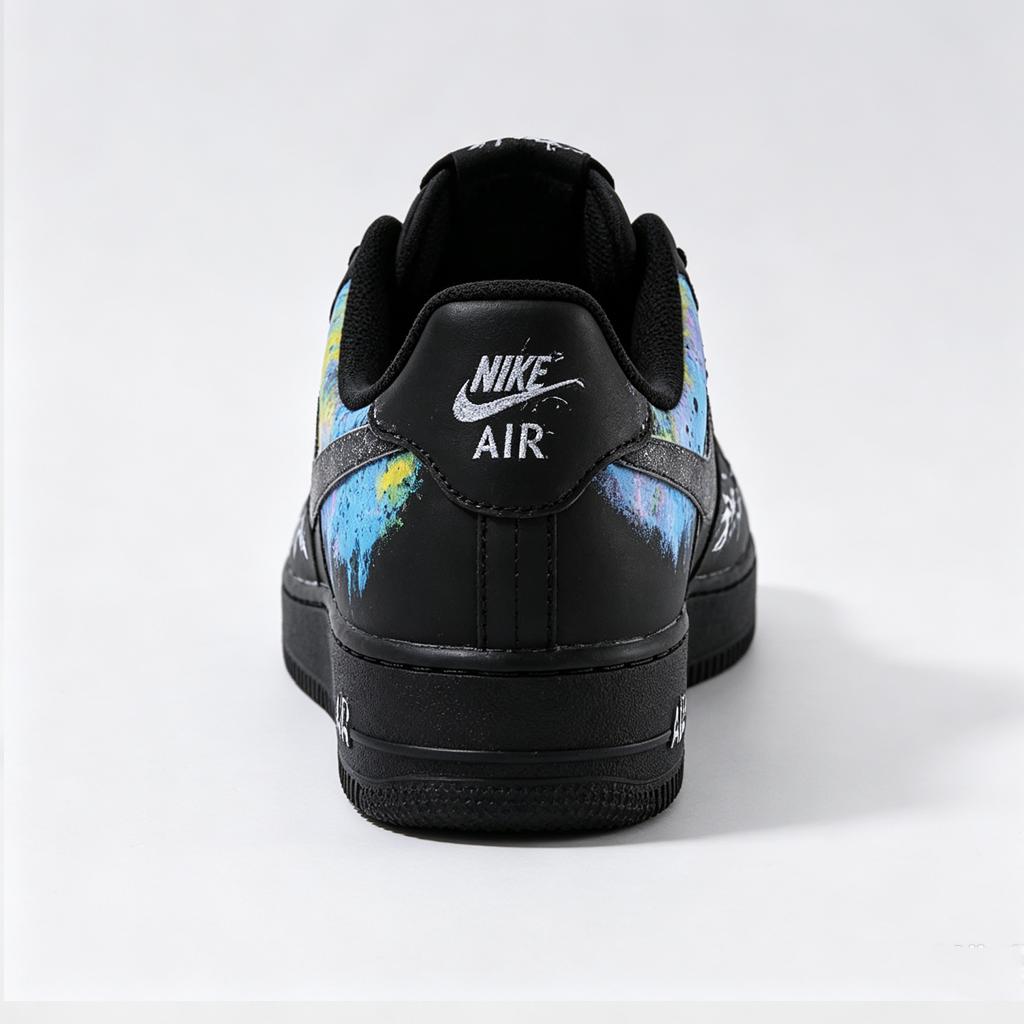 Custom AF1 Shoes, Black Nebula Lightning Air Force 1, Cosmic Streetwear Sneakers, Customized Footwear, Birthday Graduation Gift