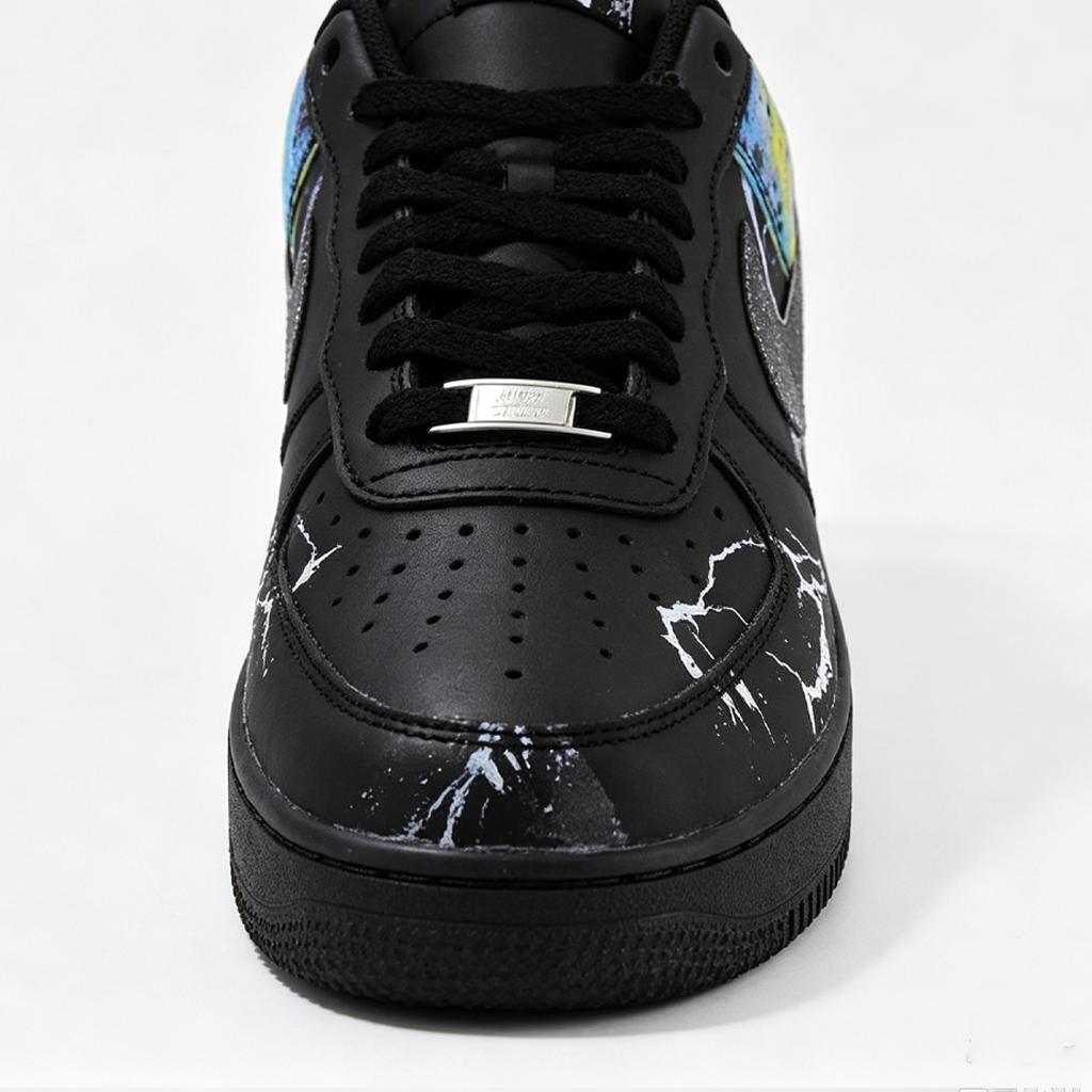 Custom AF1 Shoes, Black Nebula Lightning Air Force 1, Cosmic Streetwear Sneakers, Customized Footwear, Birthday Graduation Gift