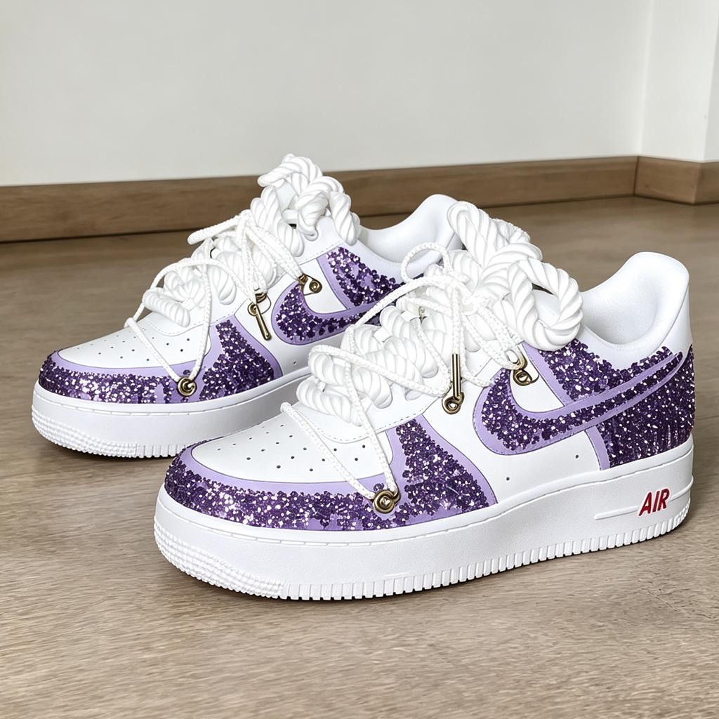 Purple crystal custom AF1, sparkling party shoes, a unique birthday and graduation gift for her