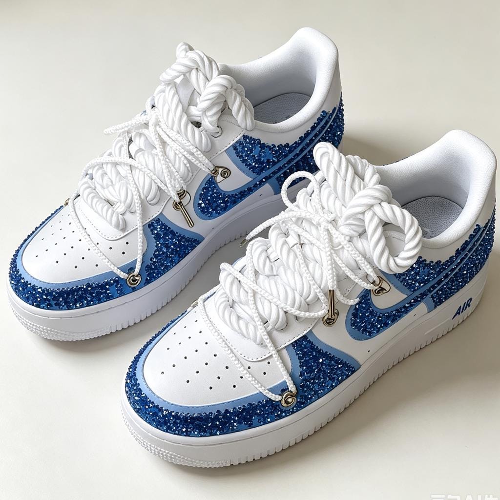 Blue Crystal AF1 Custom AF1,Bling Streetwear Shoes with Rope Laces,Unique Gift for Birthday & Graduation