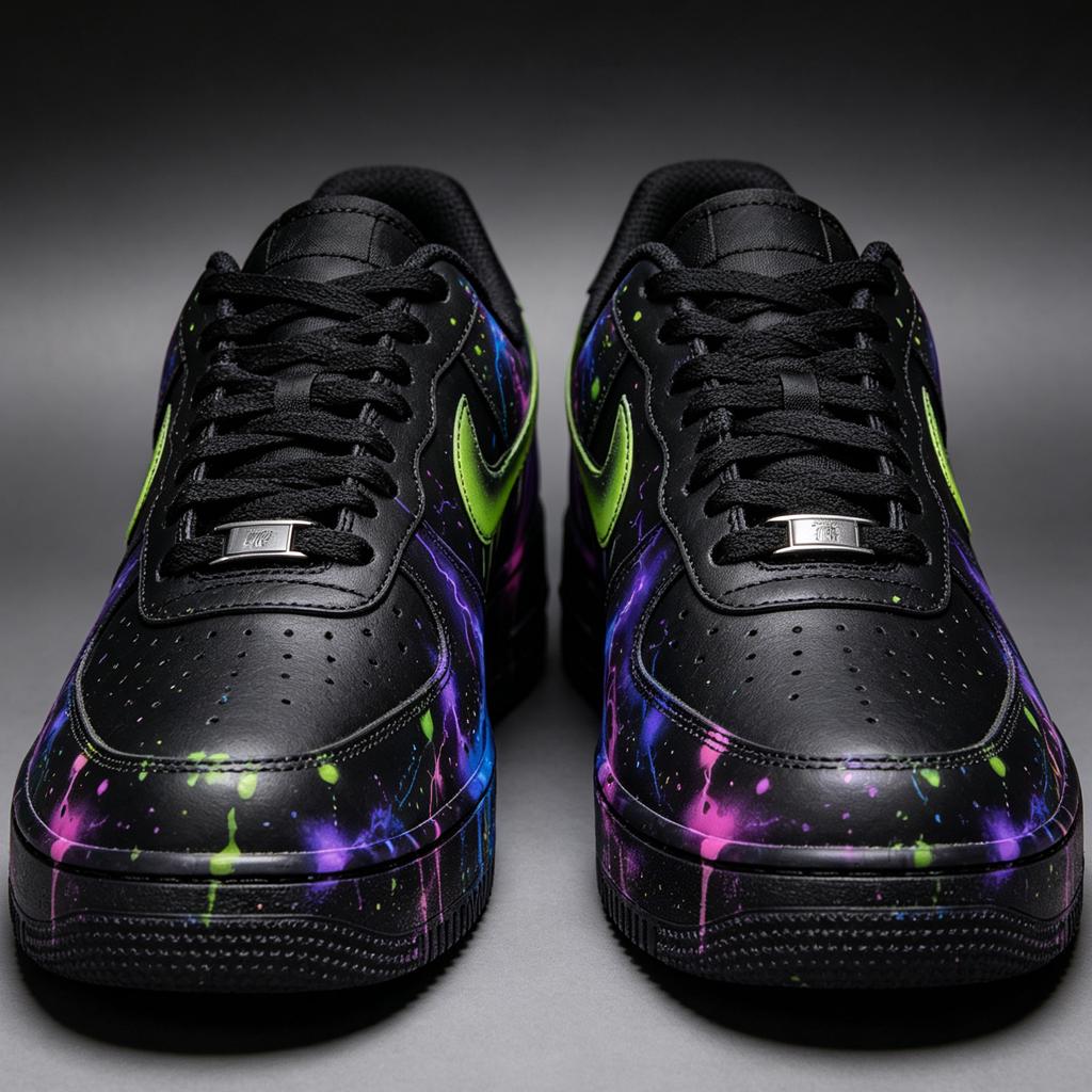 Custom Air Force 1 Sneakers Custom Shoes Neon Splatter Streetwear Gift For Friend Birthday