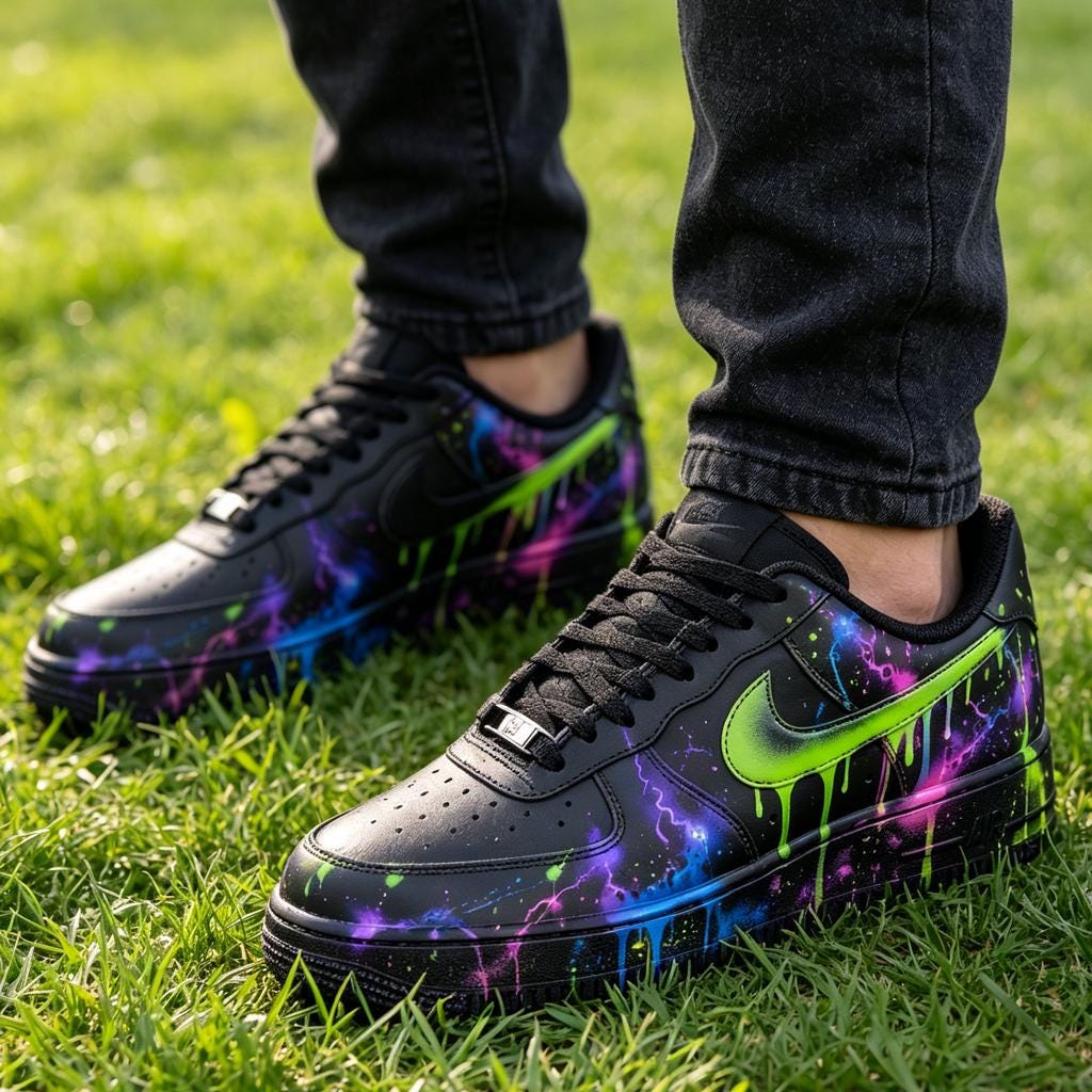 Custom Air Force 1 Sneakers Custom Shoes Neon Splatter Streetwear Gift For Friend Birthday