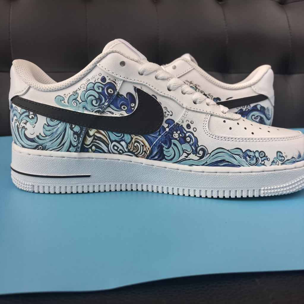 Custom Air Force 1, Hand Painted Kanagawa Shoes, Ukiyo-e Art Inspired White Air Force One, Japanese Air Force One,A Unique Gift