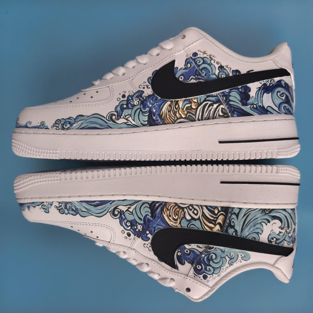 Custom Air Force 1, Hand Painted Kanagawa Shoes, Ukiyo-e Art Inspired White Air Force One, Japanese Air Force One,A Unique Gift