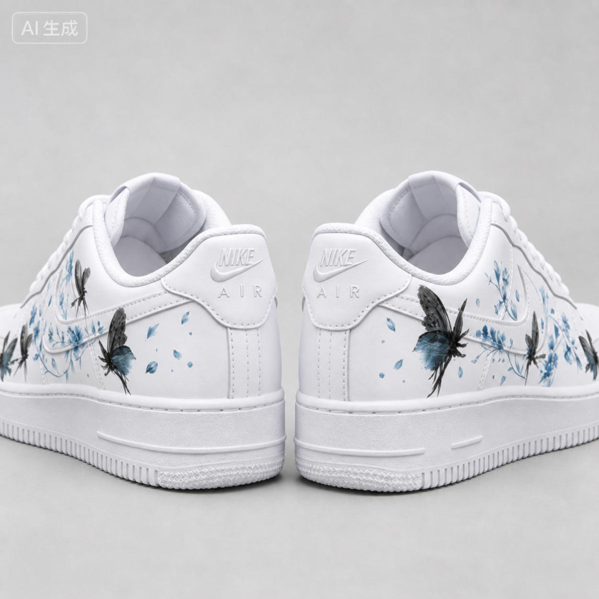 Customized blue butterfly AF1, hand-painted blue flower shoes, ink style customized shoe gift for daughter’s birthday