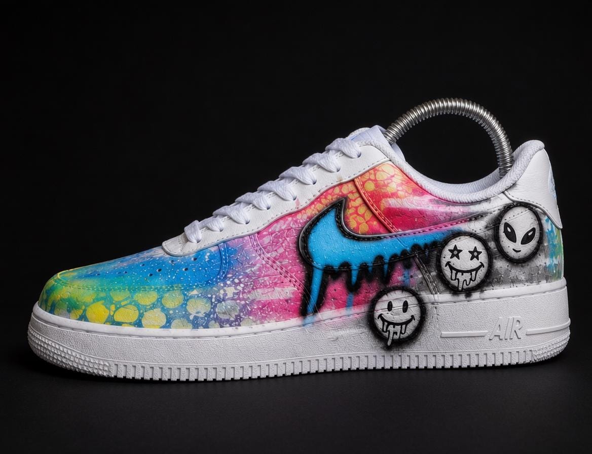 Custom Blue&Pink AF1 Sneakers , Hand Painted Neon Drip Footwear, Urban Streetwear Gift for Him, Custom Air Force 1 Shoes