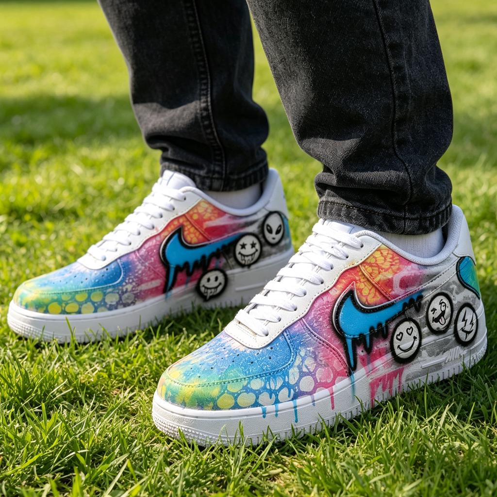 Custom Blue&Pink AF1 Sneakers , Hand Painted Neon Drip Footwear, Urban Streetwear Gift for Him, Custom Air Force 1 Shoes
