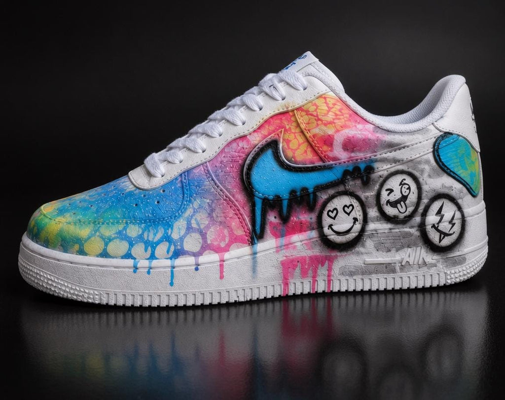 Custom Blue&Pink AF1 Sneakers , Hand Painted Neon Drip Footwear, Urban Streetwear Gift for Him, Custom Air Force 1 Shoes
