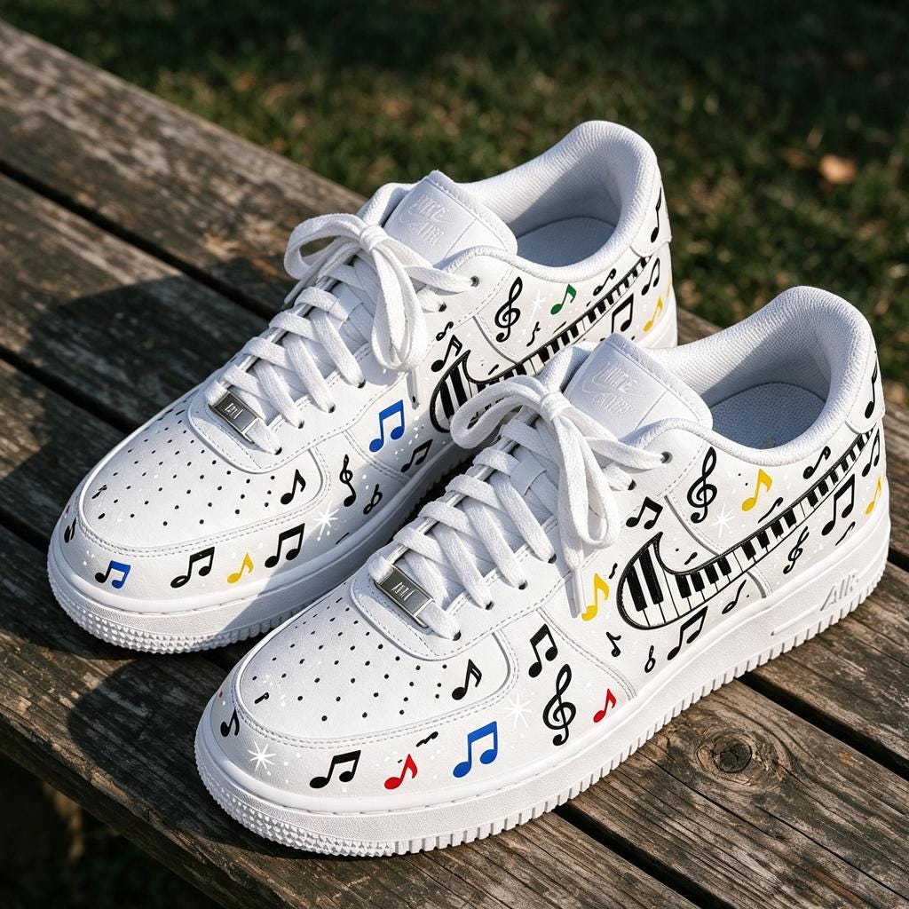 Custom AF1 Piano Notes Sneakers – Handcrafted Musical Melody Kicks – Unique Birthday And Holiday Gift Idea