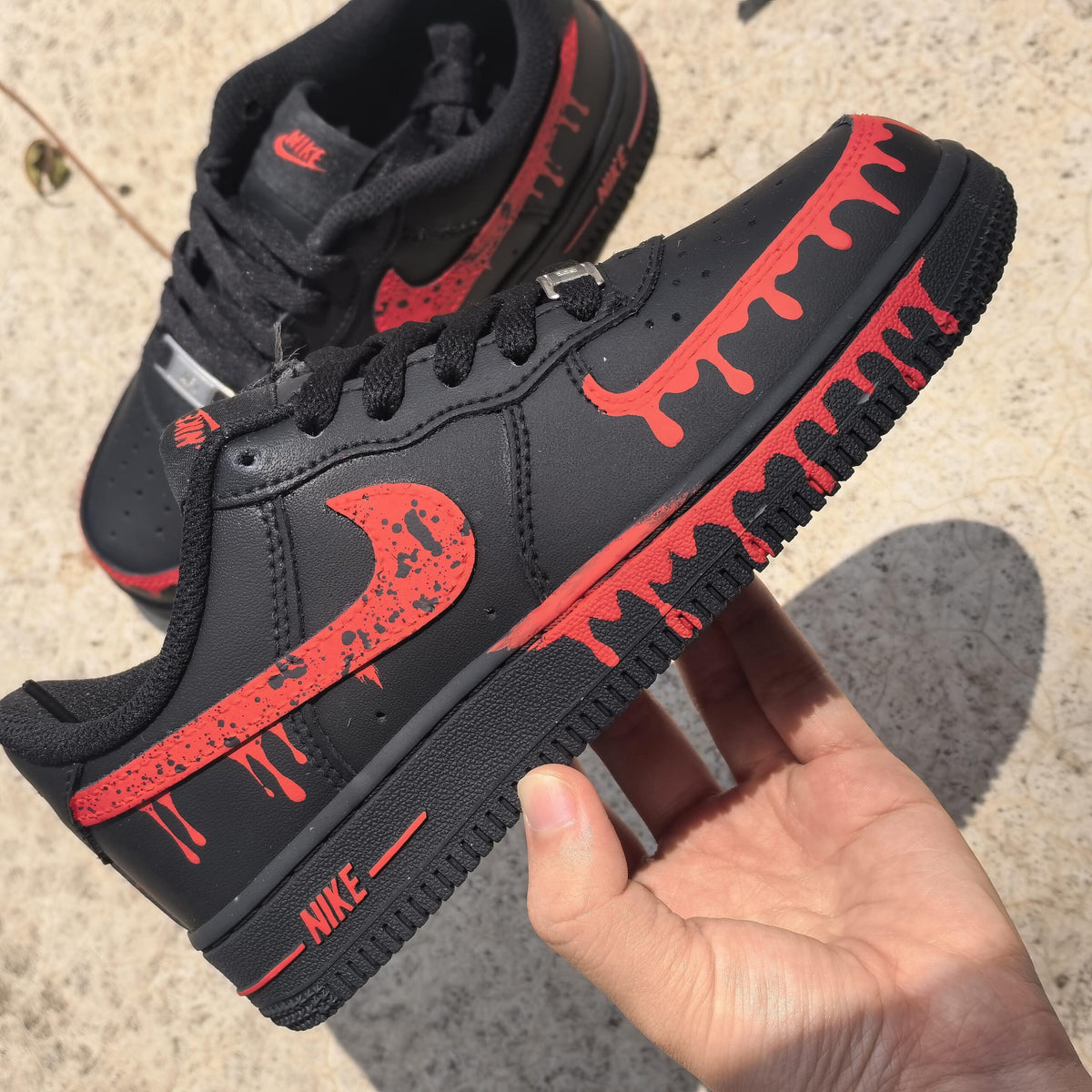 Black&Red Drip Shoes Custom,Splash Drip Shoes Streetwear,Red Rope Lace Sneakers,Graduation Gift for Him