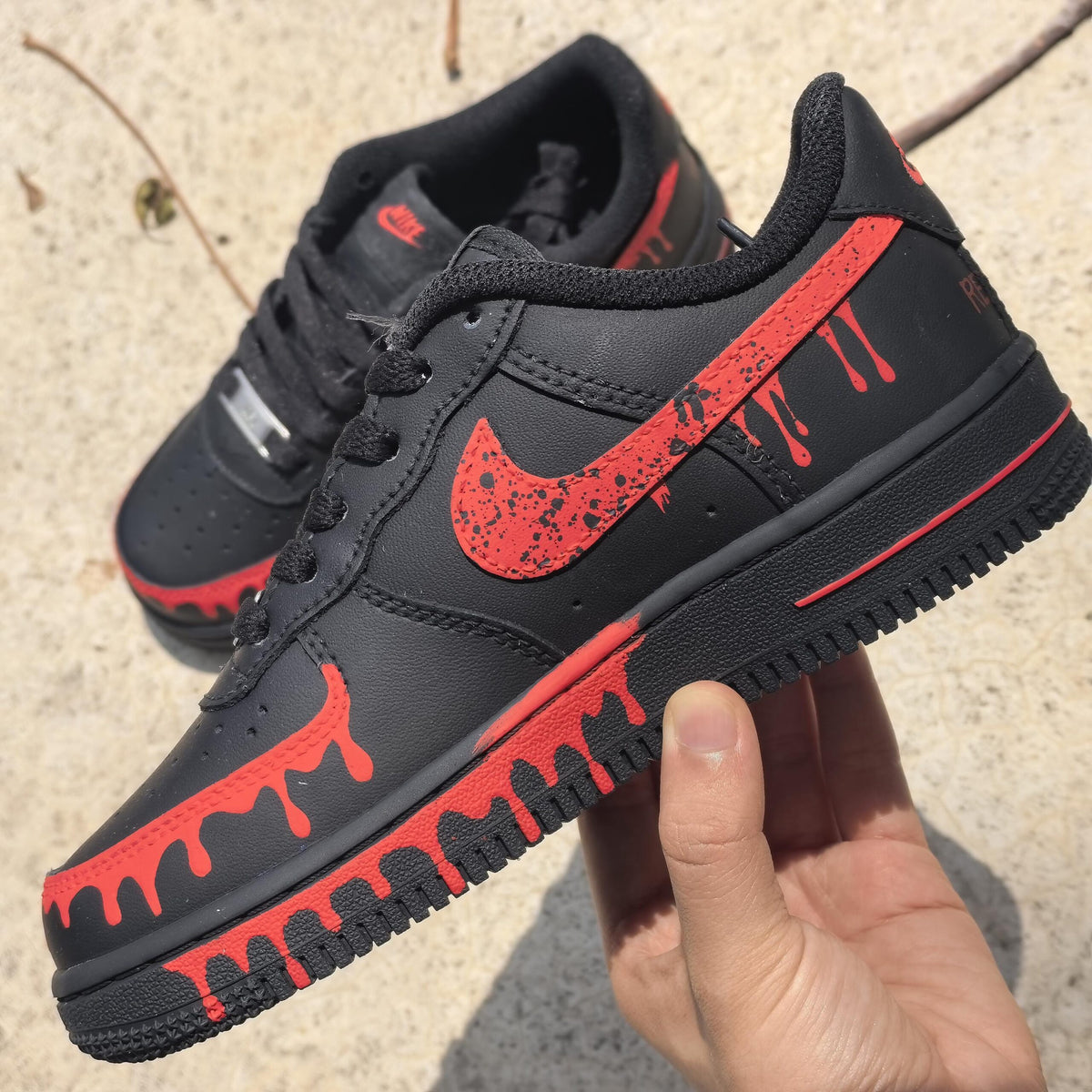 Black&Red Drip Shoes Custom,Splash Drip Shoes Streetwear,Red Rope Lace Sneakers,Graduation Gift for Him