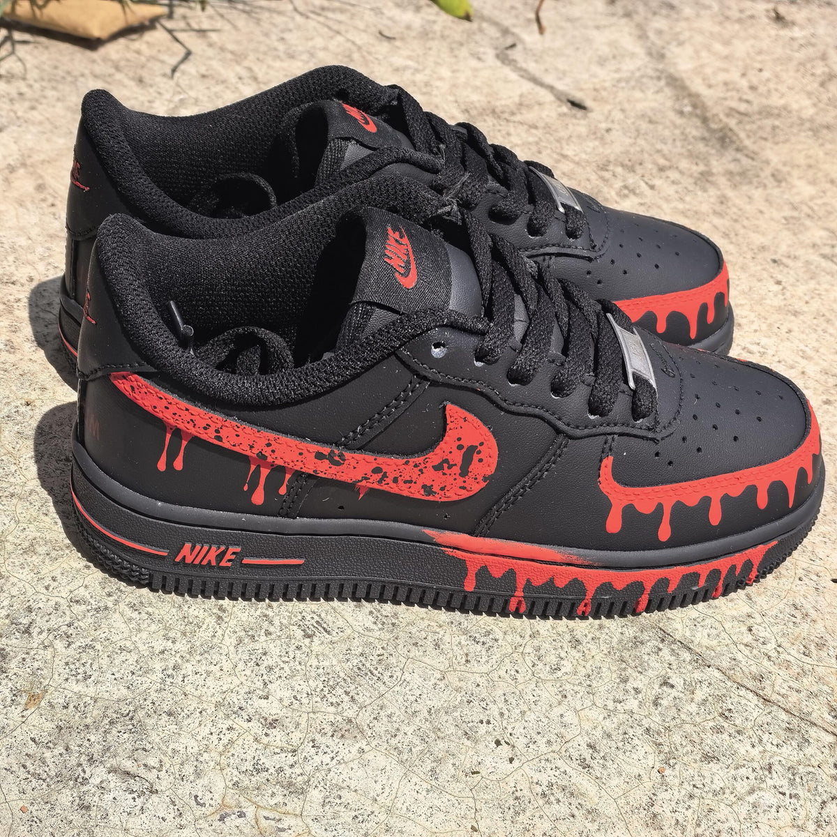 Black&Red Drip Shoes Custom,Splash Drip Shoes Streetwear,Red Rope Lace Sneakers,Graduation Gift for Him