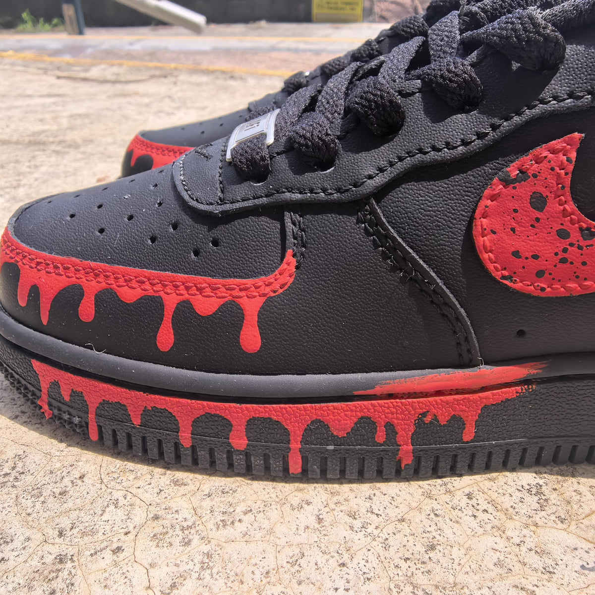 Black&Red Drip Shoes Custom,Splash Drip Shoes Streetwear,Red Rope Lace Sneakers,Graduation Gift for Him