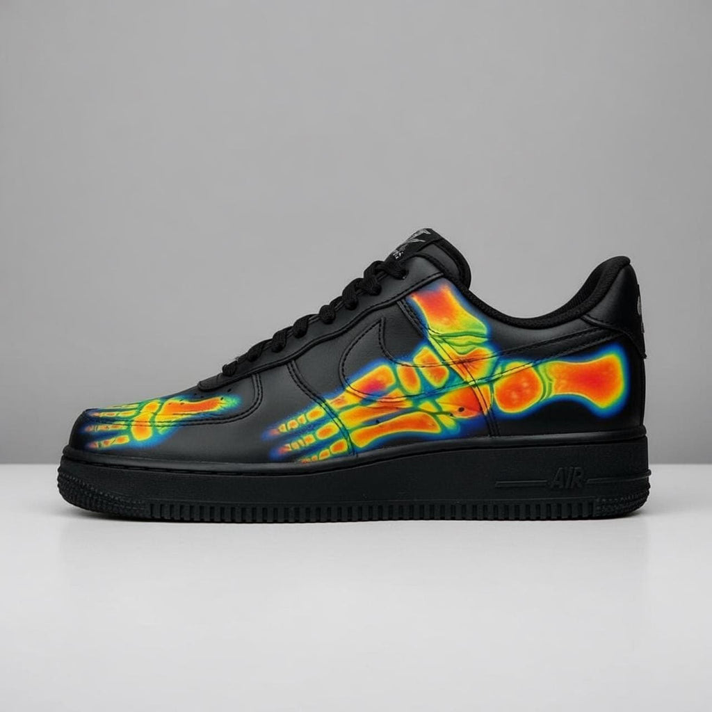 Custom Air Force 1, Thermal X-Ray Skeleton AF1 Sneakers, Hand Painted Black Kicks, Anatomy Footwear, Unique Gift for Him Her