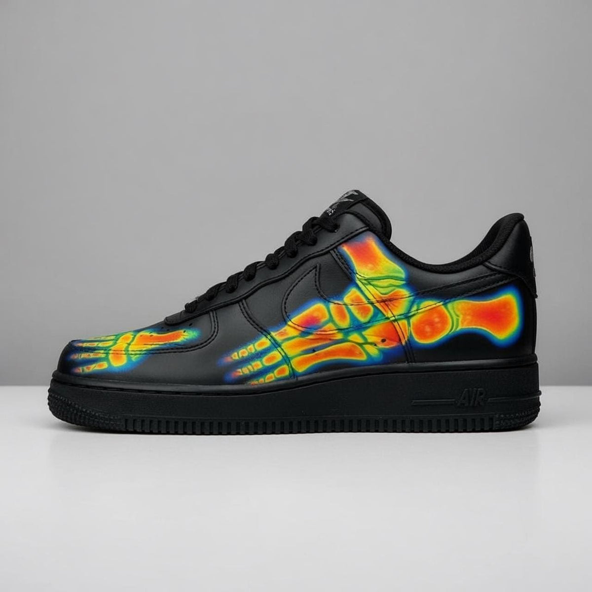 Custom Air Force 1, Thermal X-Ray Skeleton AF1 Sneakers, Hand Painted Black Kicks, Anatomy Footwear, Unique Gift for Him Her