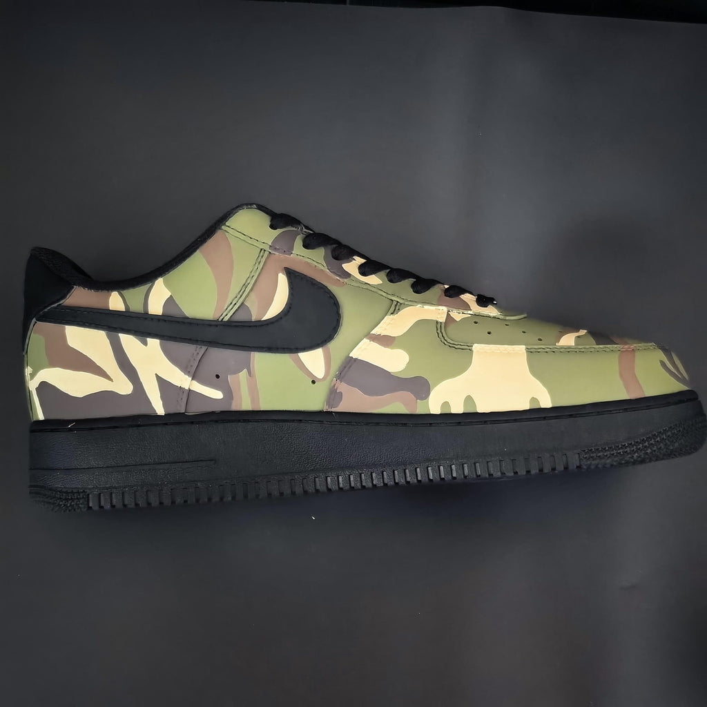 Custom Camo Air Force 1 Sneakers,Hand Painted Green Camouflage,Green Camo AF1 Gift for Him