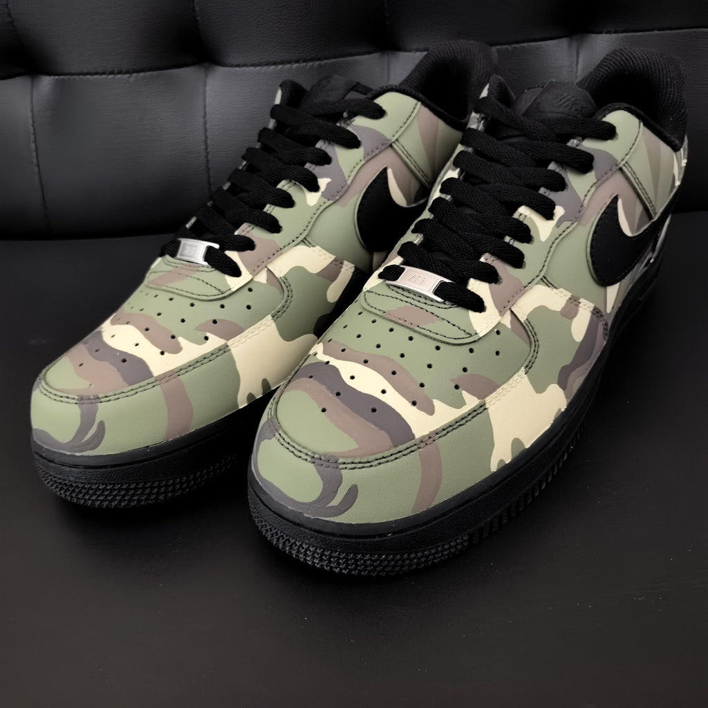 Custom Camo Air Force 1 Sneakers,Hand Painted Green Camouflage,Green Camo AF1 Gift for Him