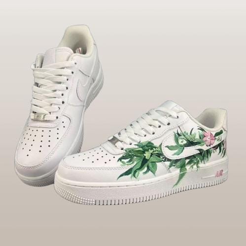 Flora Leaves Design Custom Air Force 1 Sneakers | Hand Painted Wearable Art