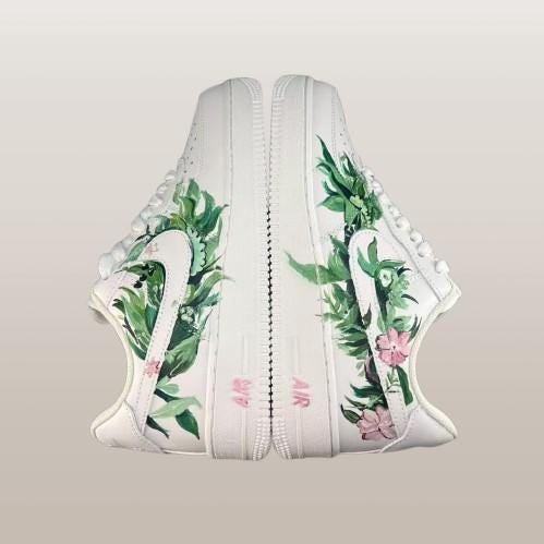 Flora Leaves Design Custom Air Force 1 Sneakers | Hand Painted Wearable Art